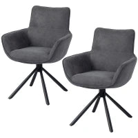 Set di 2 Sedie Girevoli e Morbide con Braccioli, Gambe in Metallo, Grigio Scuro