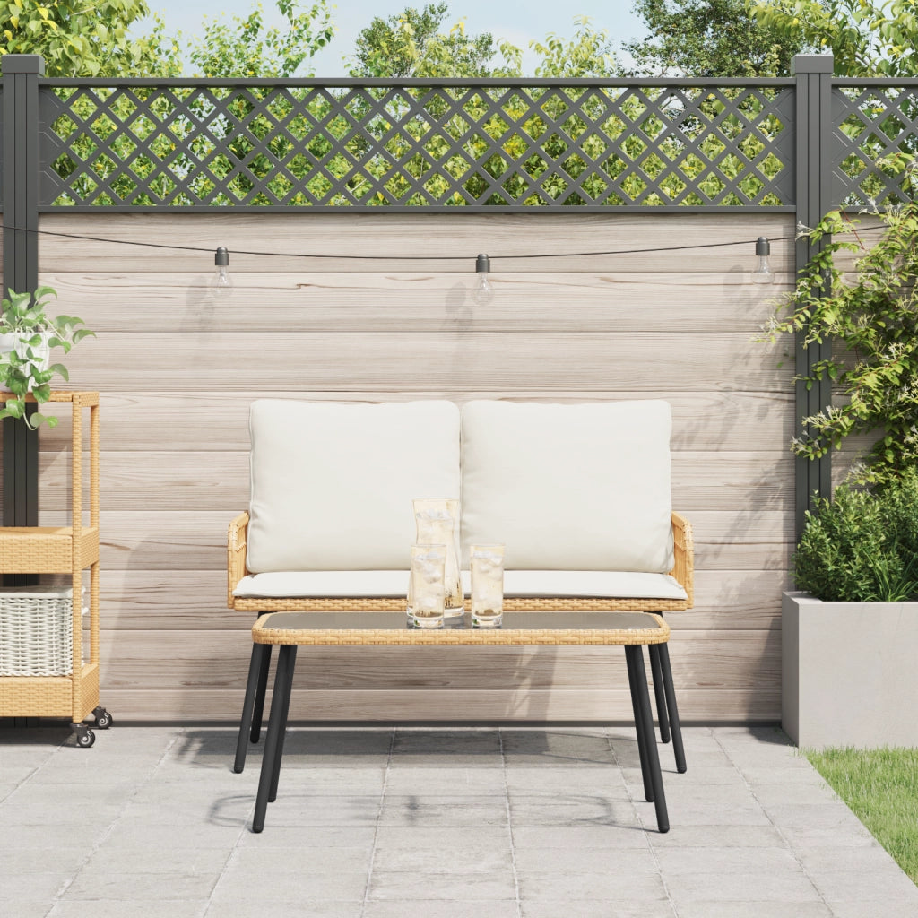 Set da Pranzo da Giardino 2 Pezzi con Cuscini in Polyrattan Naturale