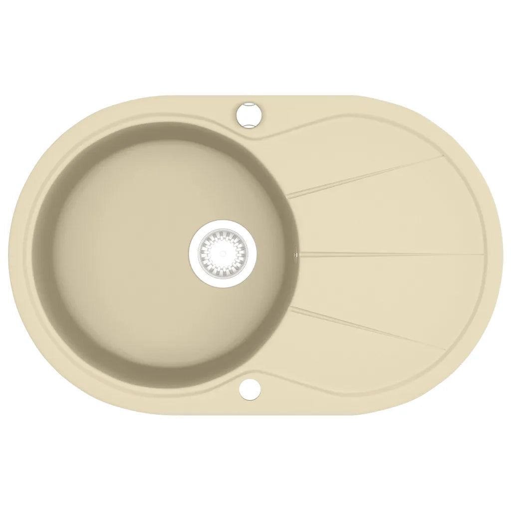 Lavello da Cucina in Granito Vasca Singola-Lavandino-Lavabo Ovale Beige