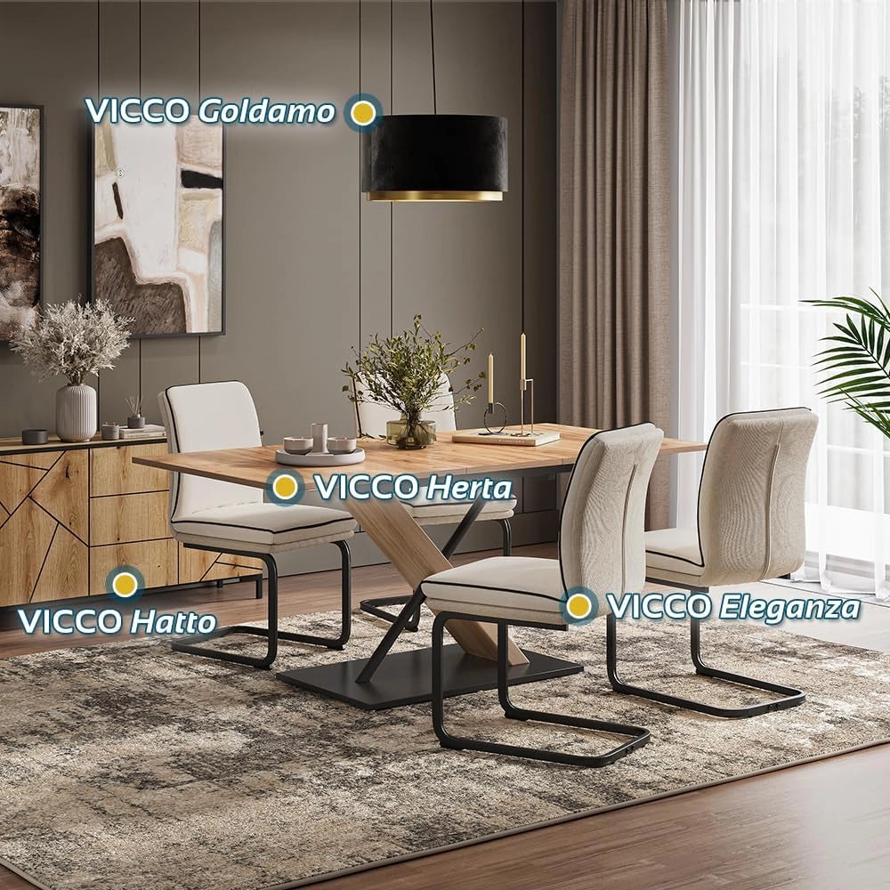 Sedia a sbalzo Eleganza, Beige, Set di 4, con struttura in metallo e piedini antiscivolo salva-pavimento