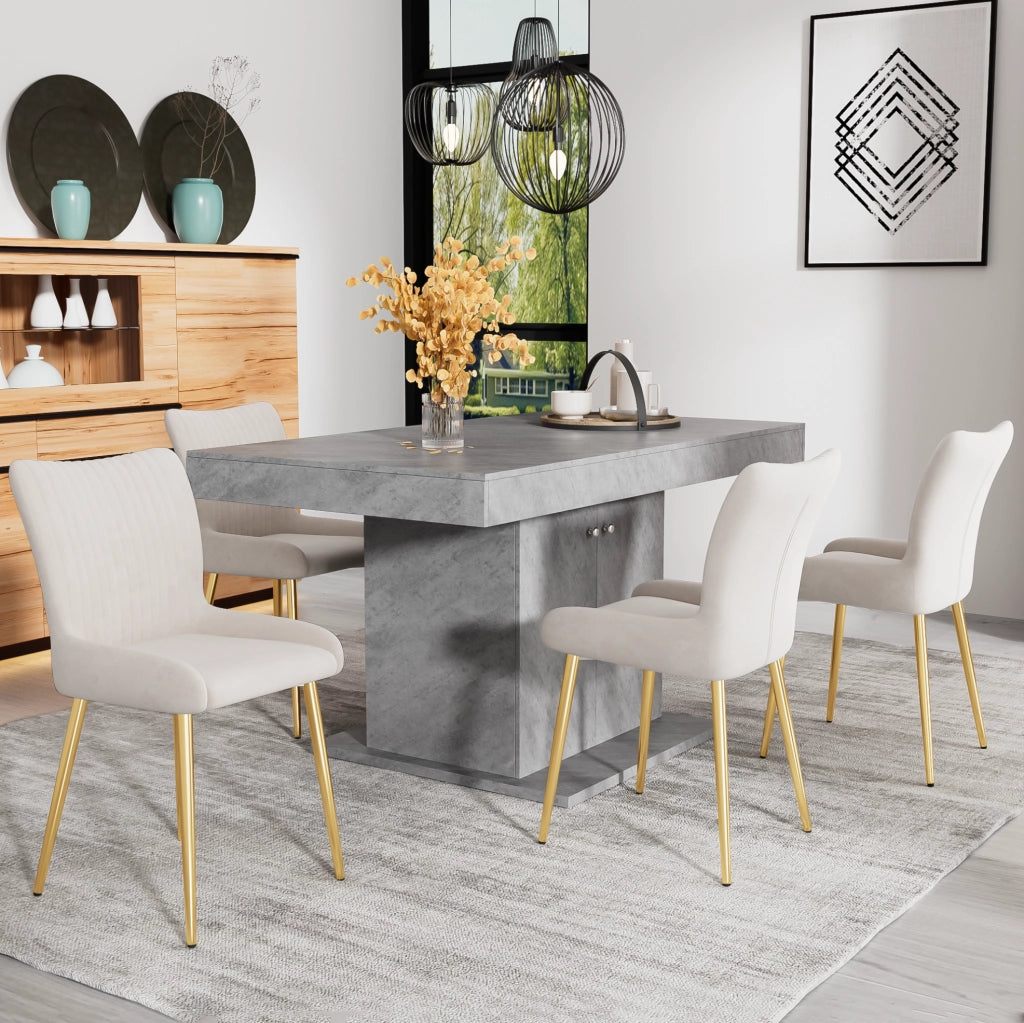 Set di 2 sedie da pranzo in velluto beige con gambe in metallo