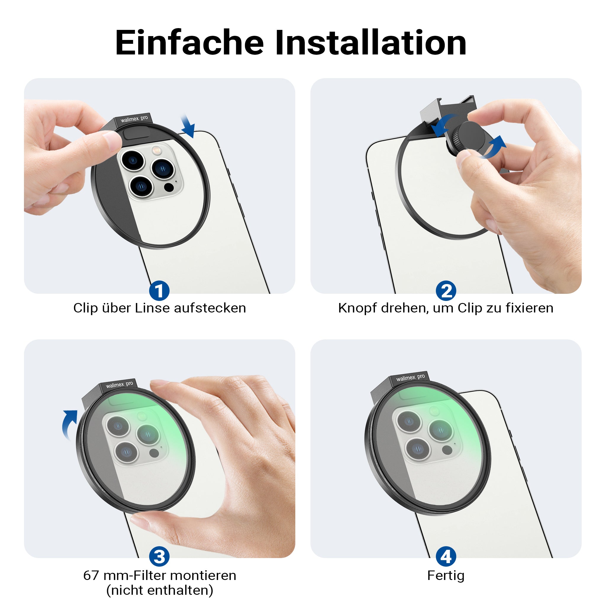 Portafiltro per smartphone, supporta filtri fotografici diffusione ND polarizzatore da 67 mm, attacco cold shoe per LED e microfono, accessorio per fotografia con cellulare