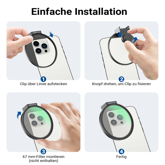 Portafiltro per smartphone, supporta filtri fotografici diffusione ND polarizzatore da 67 mm, attacco cold shoe per LED e microfono, accessorio per fotografia con cellulare