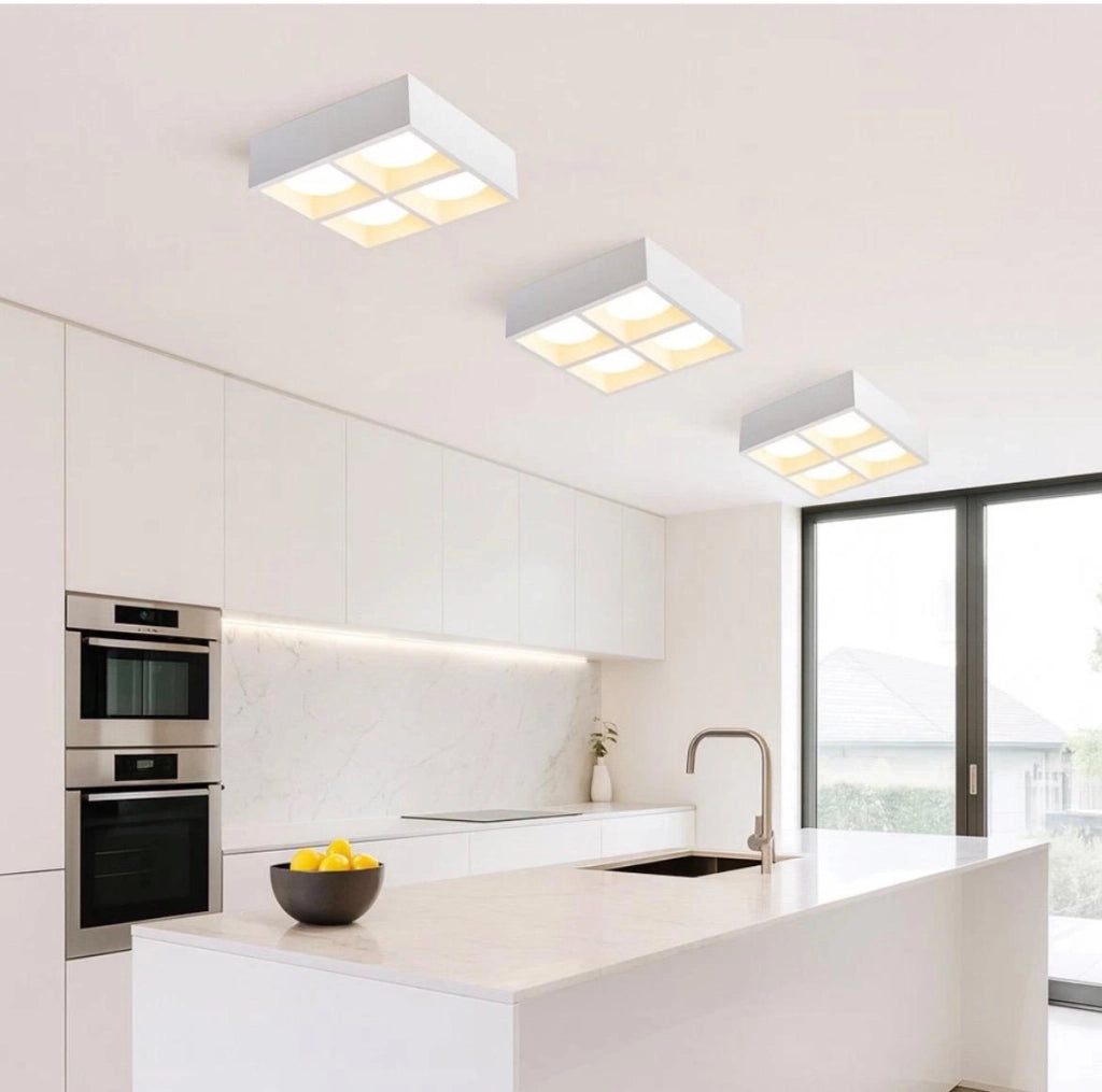 Applique in Gesso Quadrata Verniciabile GX53 4 Luci – Plafoniera Soffitto 210x210 mm con Lampadine Incluse CCT