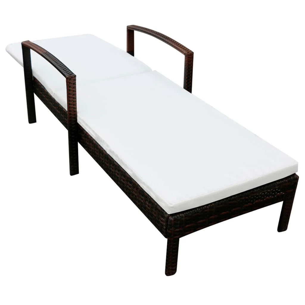 Lettino prendisole sedia a sdraio lettino prendisole letto da giardino mobili da esterno per patio con cuscino resina intrecciata marrone 02_0012518