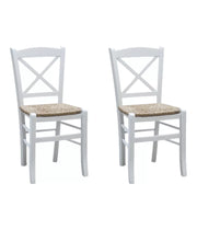 Set 2 sedie shabby croce legno/paglia laccato bianco (714) - Mobili 2G
