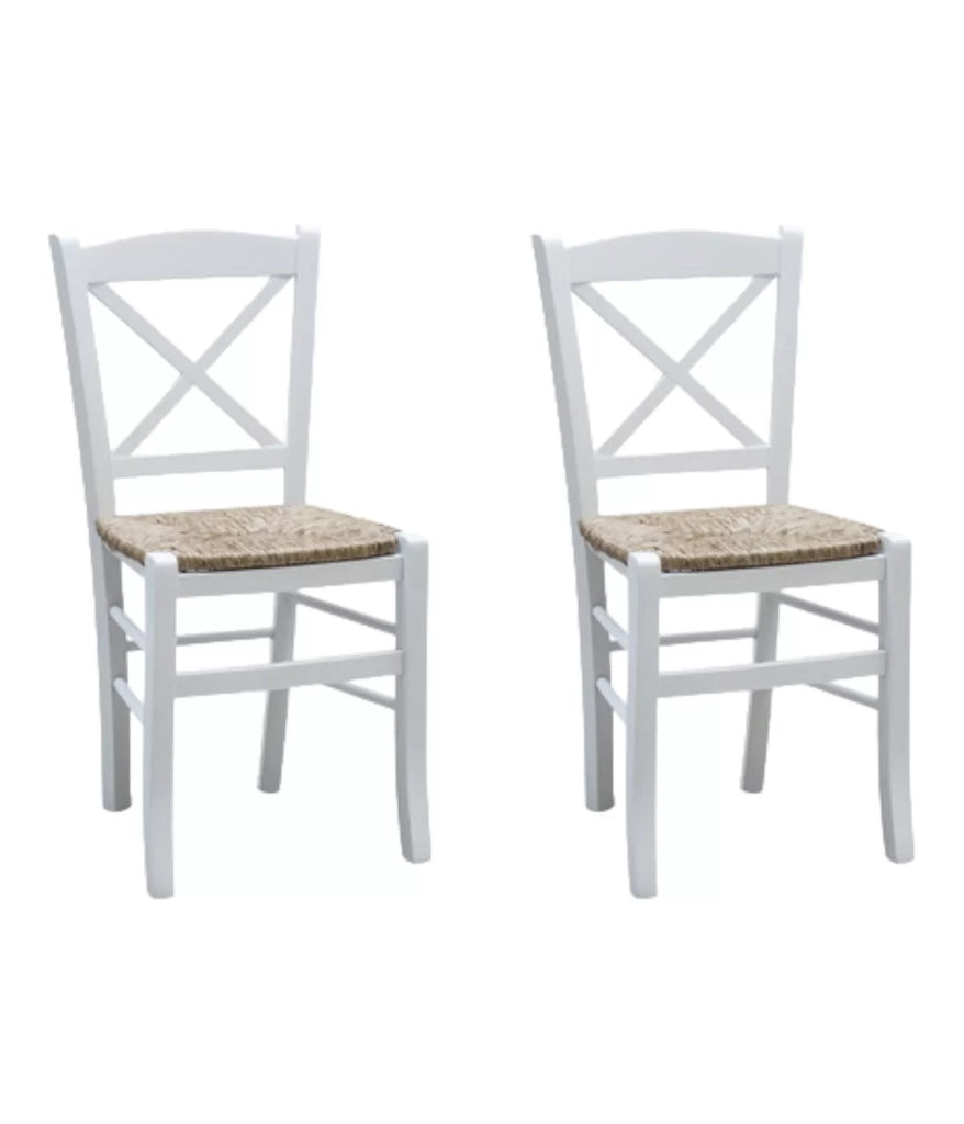 Set 2 sedie shabby croce legno/paglia laccato bianco (714) - Mobili 2G