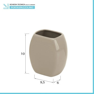 Porta spazzolini bagno tortora d'appoggio in ceramica