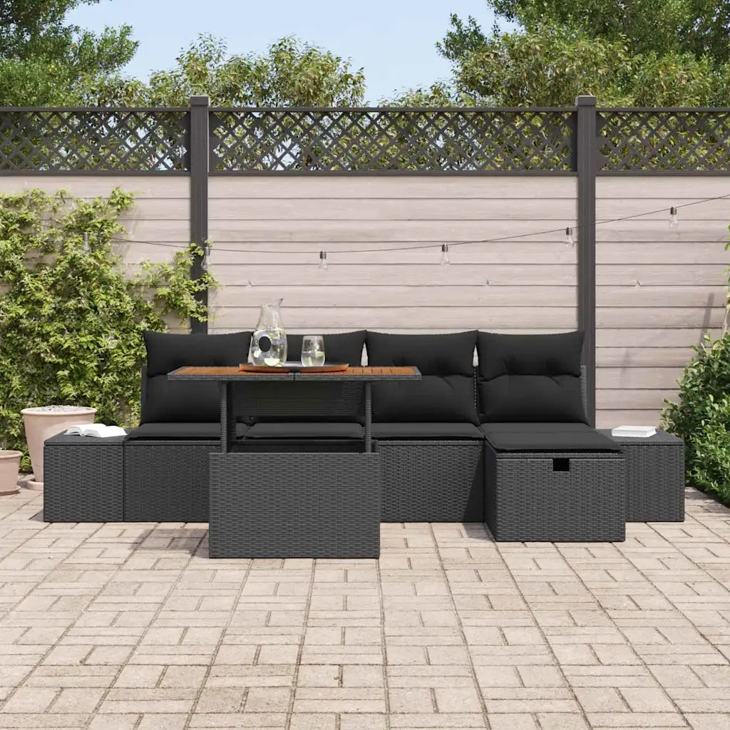 Set Divano da Giardino con cuscino 6 pcs Nero polyrattan