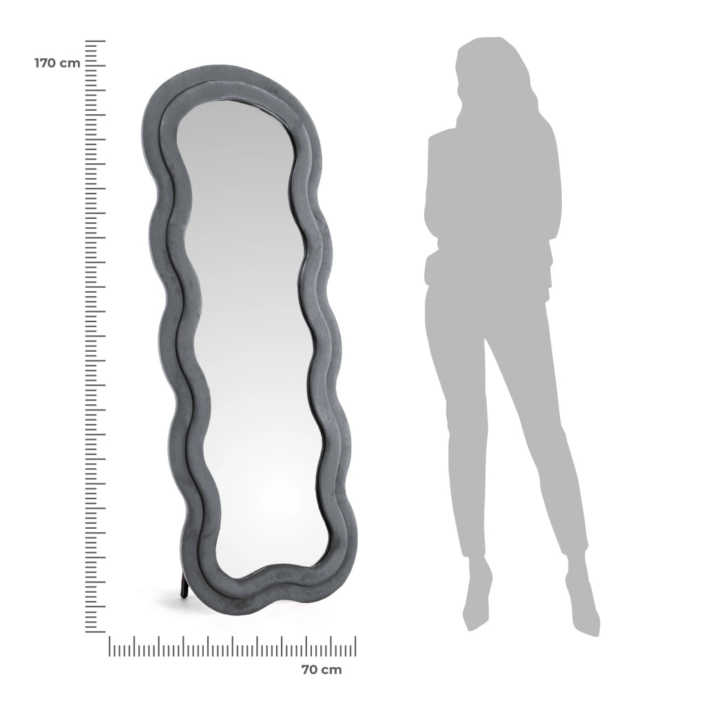 Specchiera da Terra 170x70 cm Design Ondulato Rivestita in Velluto con Supporto in Metallo Specchio Figura Intera Moderno per Camera da Letto Soggiorno Cabina Armadio Grigio Scuro
