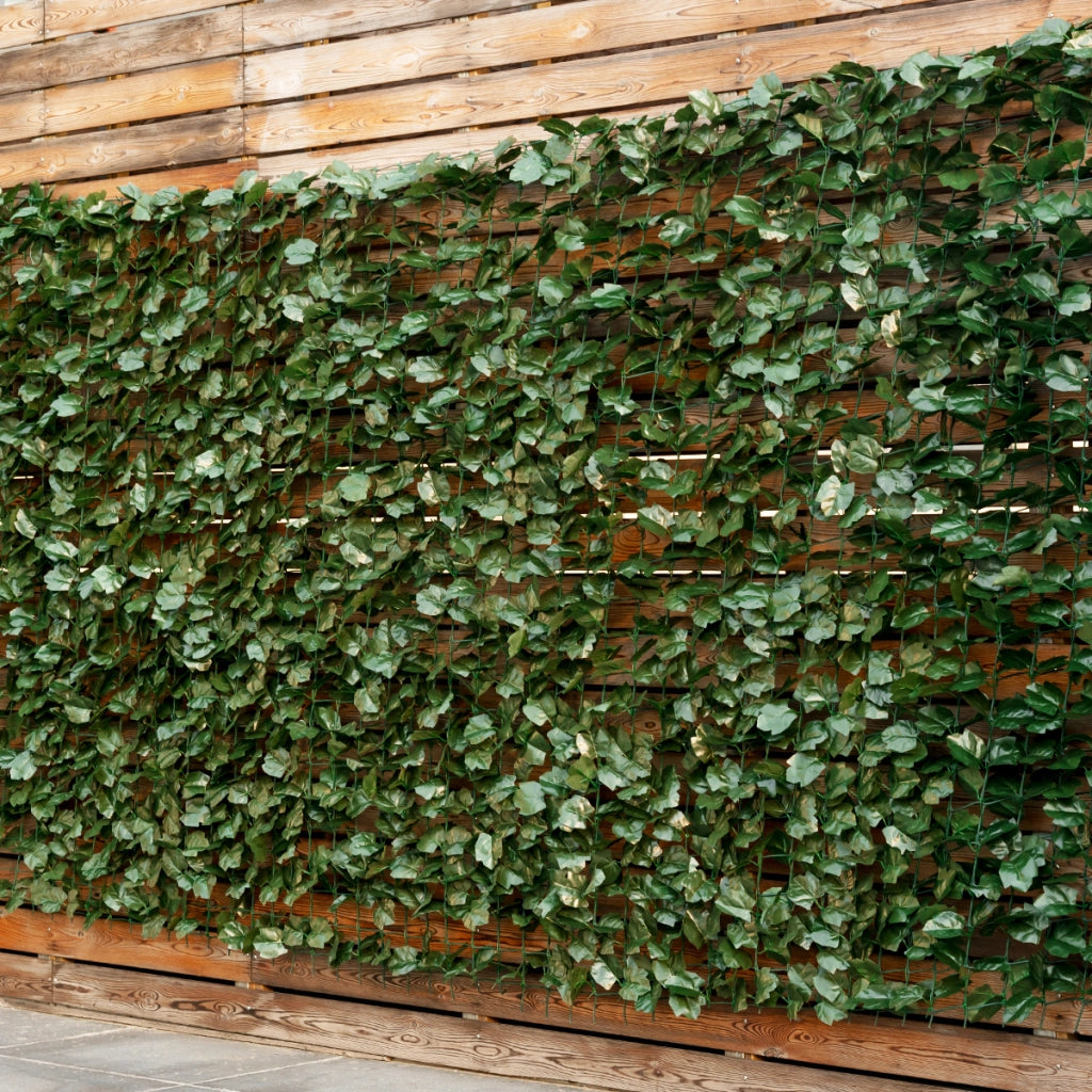 Siepe artificiale in arte topiaria, Siepe con foglie di edera per interno ed esterno 150 x 240 cm-Piante artificiali