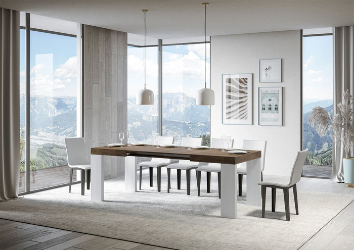 Tavolo Allungabile 130/390x90x77 cm Roxell Mix piano Noce gambe Bianco Frassino