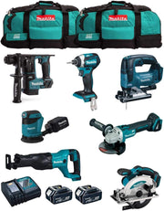 MAKITA Kit MK704 (DHR171 + DGA504 + DTD154 + DJR186 + DJV182 + DSS610 + DBO180 + 2 Batterie 5,0 Ah + Caricabatterie + 2 x LXT600)
