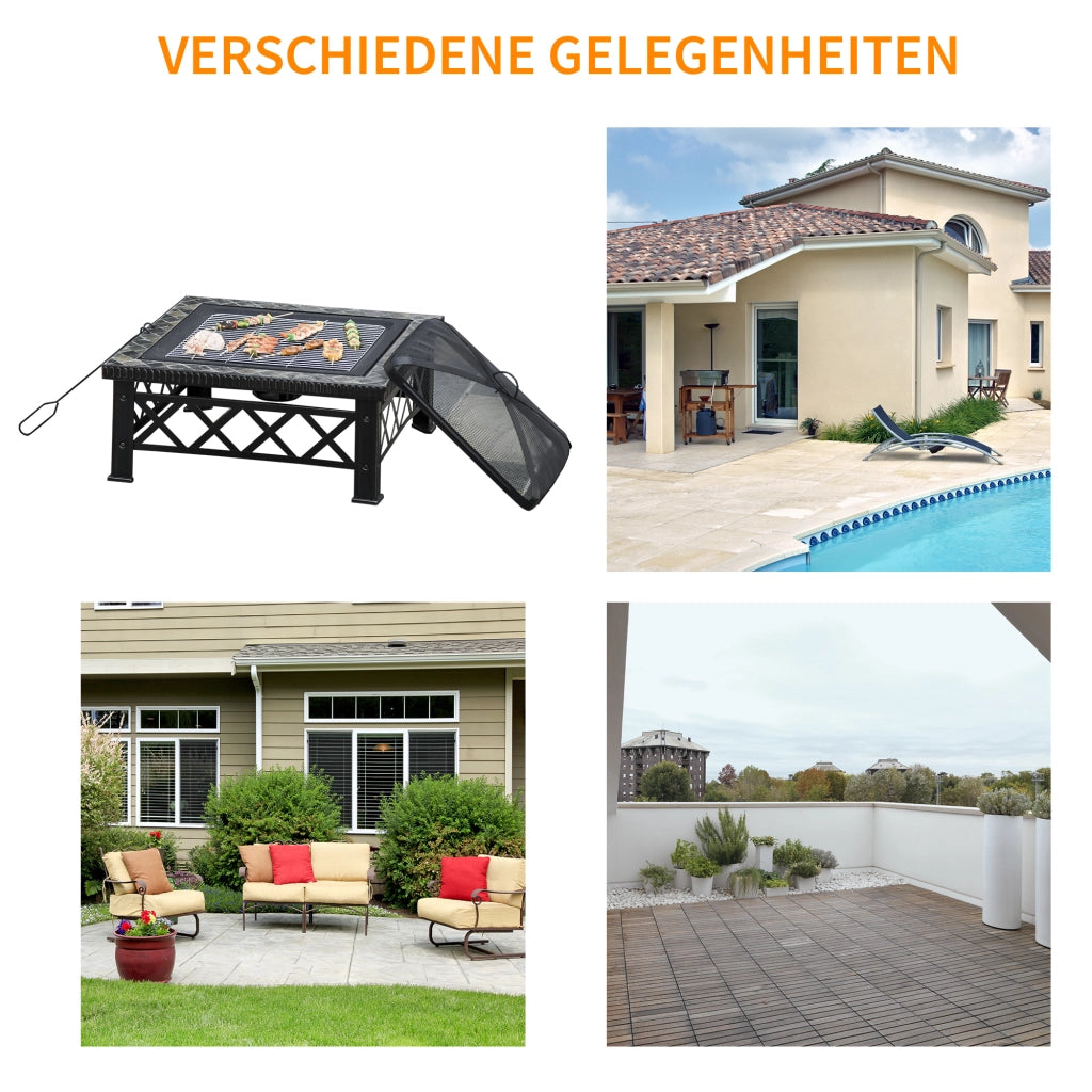 Braciere BBQ 3 in 1 con Griglia e Secchio ¨C Zephmum ¨C Nero 76x76x47 cm