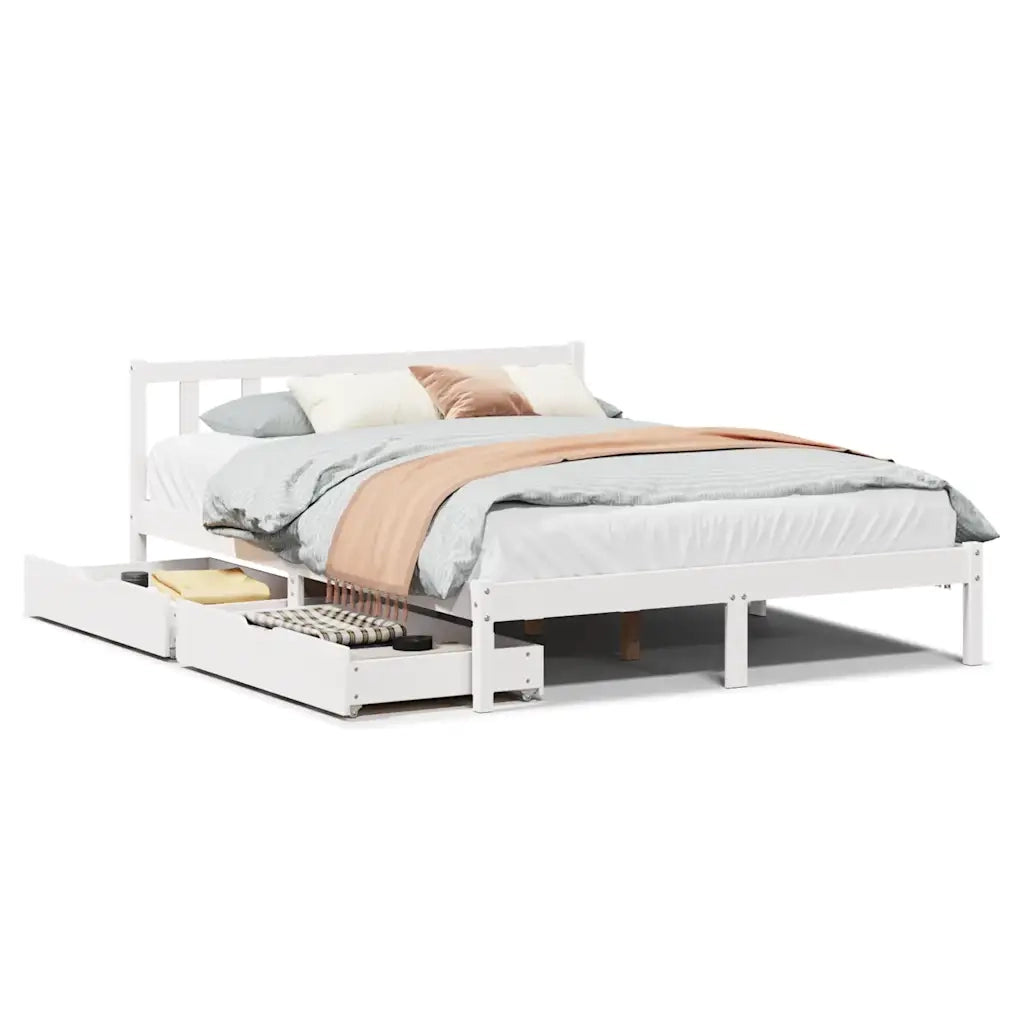 Letto senza Materasso Bianco 135x190 cm Legno Massello di Pino