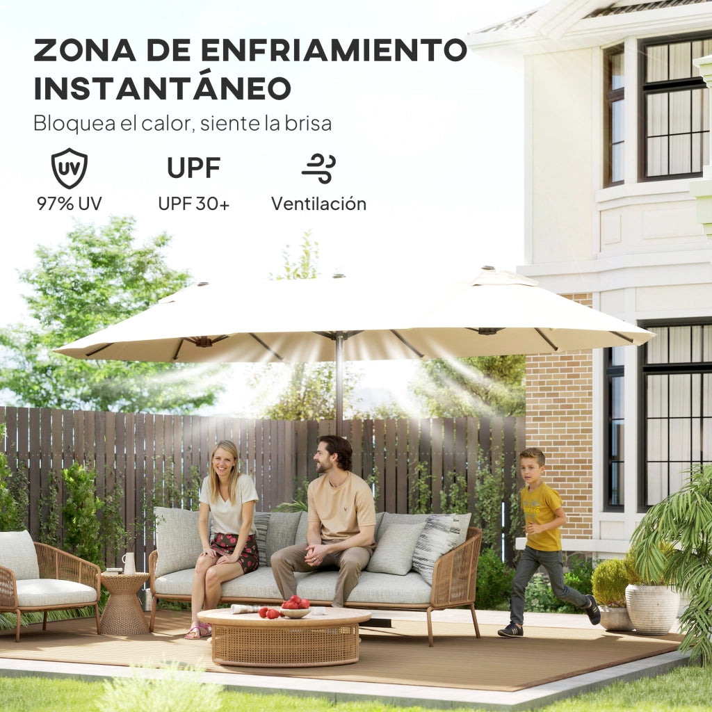 Ombrellone da giardino grande con manovella ¨C zephmum ¨C 455x265x238 cm crema