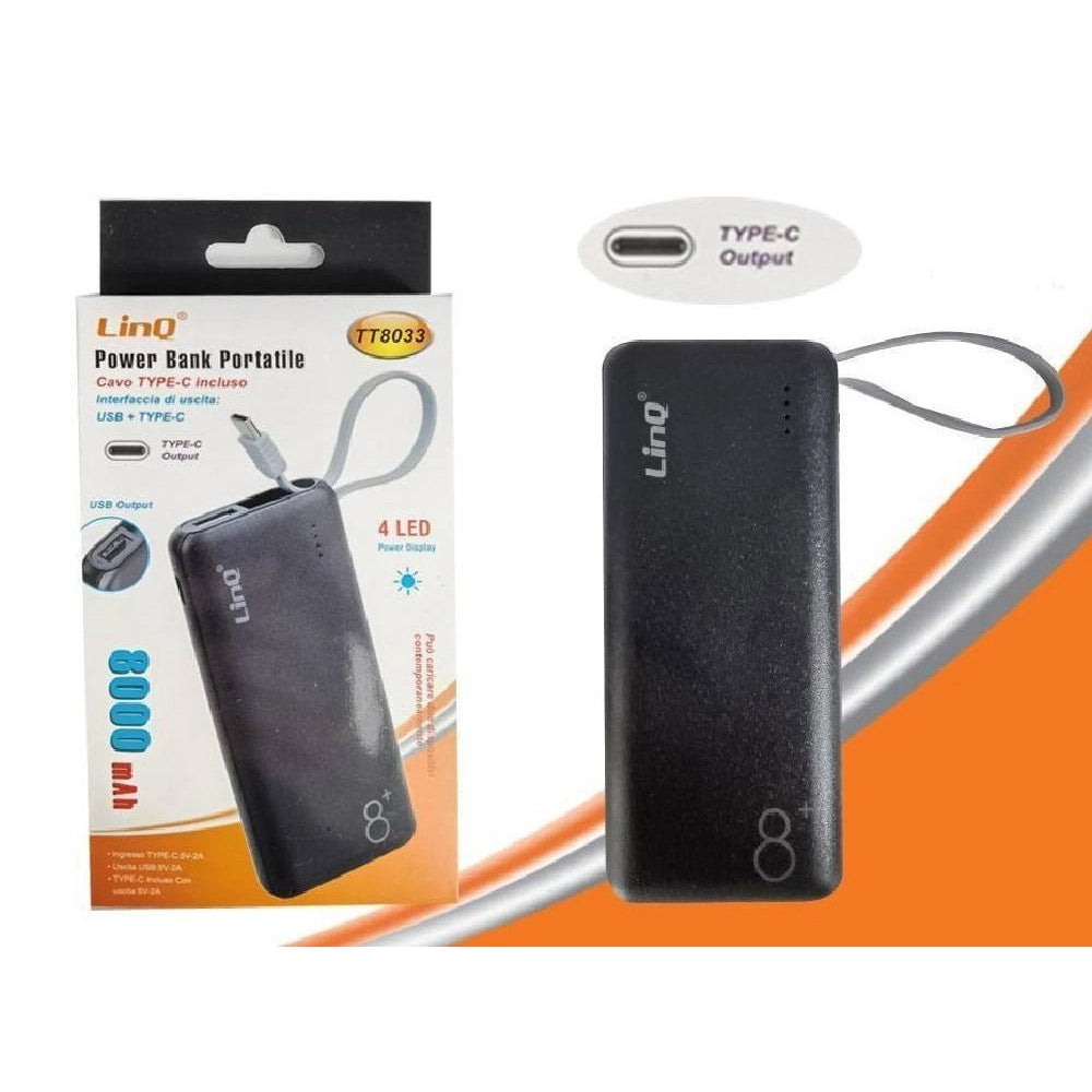 Trade Shop - Power Bank Batteria Esterna Portatile Ricaricabile 8000mah Con Plug Type-c Tt8033 -