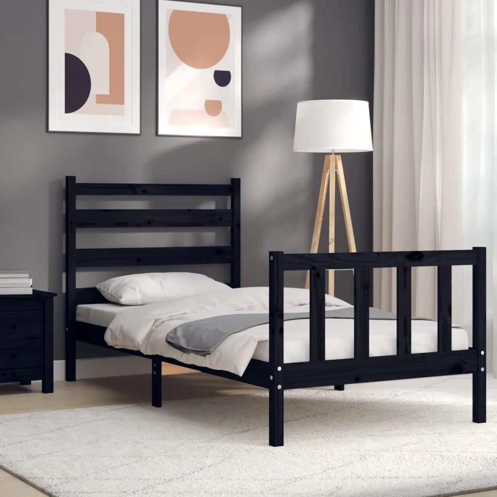 Giroletto con Testiera Nero Small Single in Legno Massello