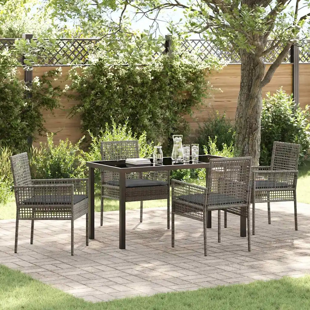 Set da Pranzo per Giardino con cuscino 5 pcs Grigio polyrattan