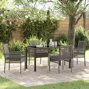 Set da Pranzo per Giardino con cuscino 5 pcs Grigio polyrattan