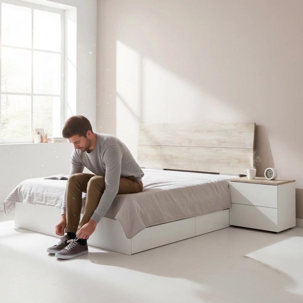 Set Camera Da Letto Con Testiera Matrimoniale 176 Cm Due Comodini Con Cassetti Testata Arredo Moderno Per Letti 135 150 160 Cm Rovere E Bianco