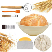 Banneton pieghevole a forma di cerchio con silicone - 23 cm - con tessuto di lino + schiuma per pasta - coltello per pane - frusta per impasto - pennello