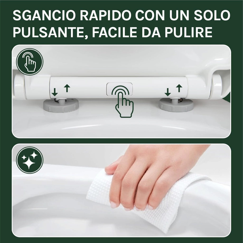 Copriwater Sedile WC Universale Coperchio con Chiusura Ammortizzata Soft Close Toilet Seat Bagno in Plastica Bianco a Forma di O