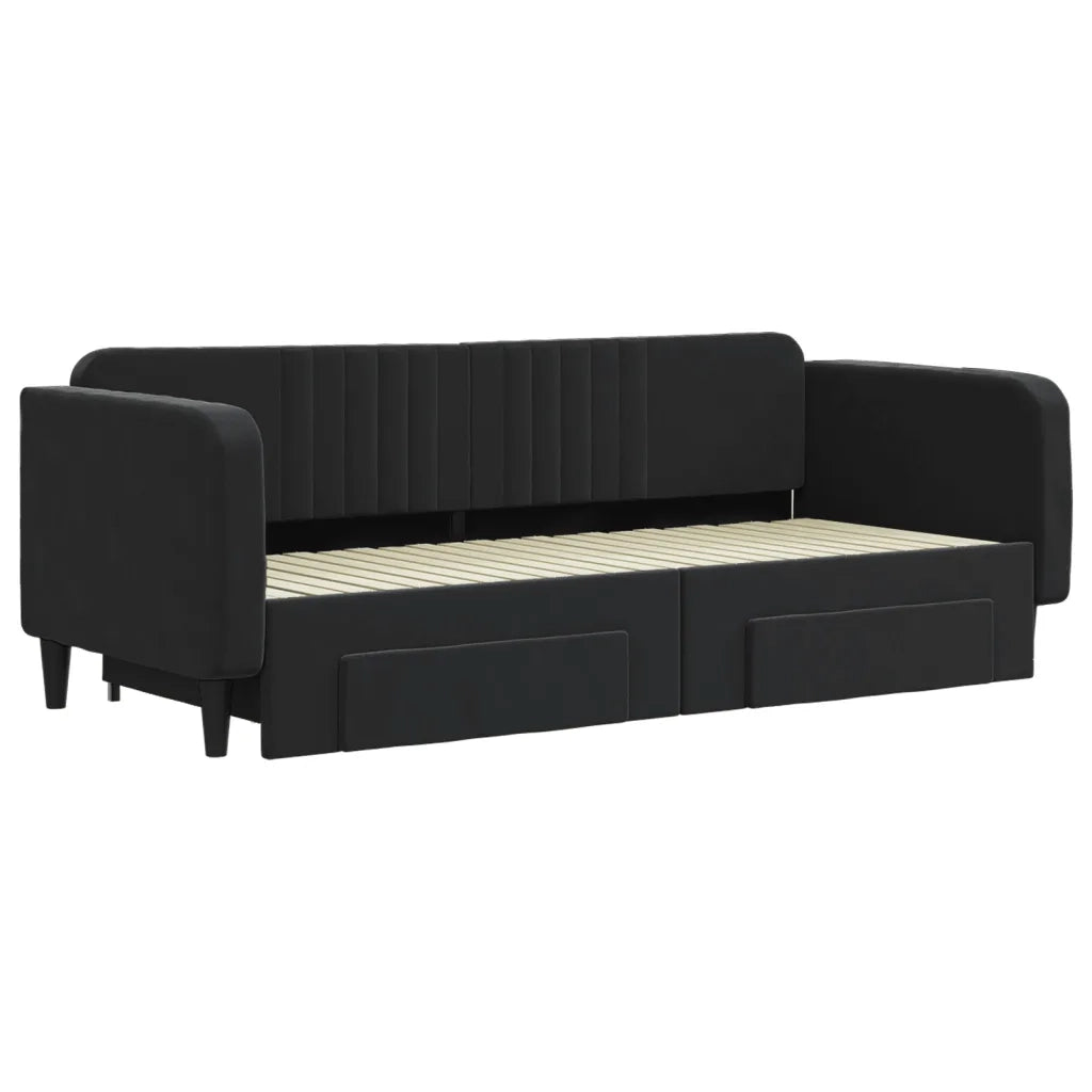 Divano letto | Sof¨¤ letto | Letto singolo Estraibile con Cassetti Nero 90x200 cm in Velluto