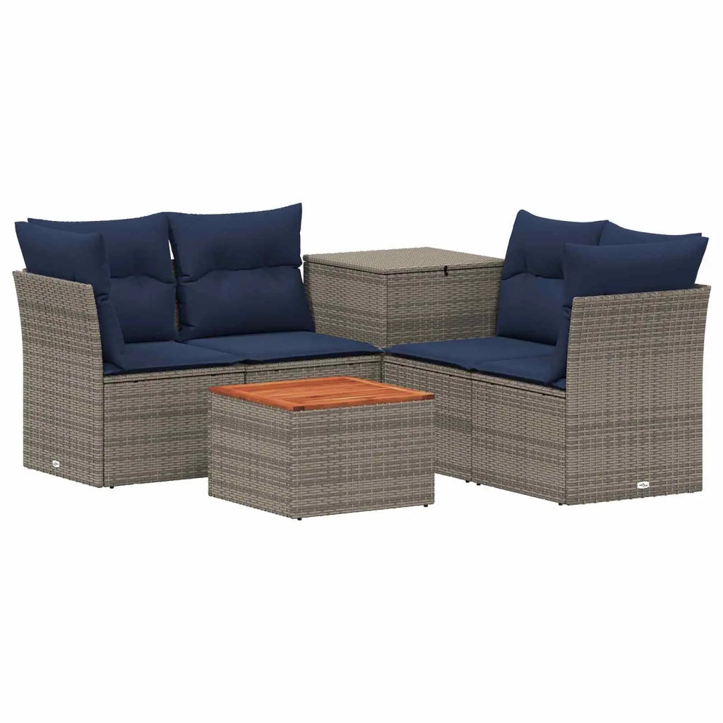 Set di divani 6 pz Grigio e Blu Navy Rattan sintetico e Acciaio 3447357