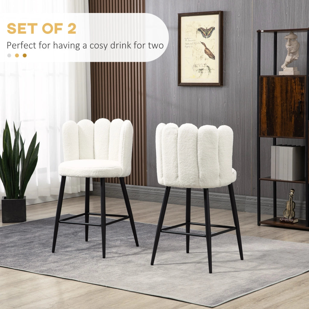 EasyComfort Set 2 Sgabelli Alti imbottiti con Poggiapiedi Regolabile Moderno da Cucina Pz in Poliestere, Acciaio e Gommapiuma, Bianco crema