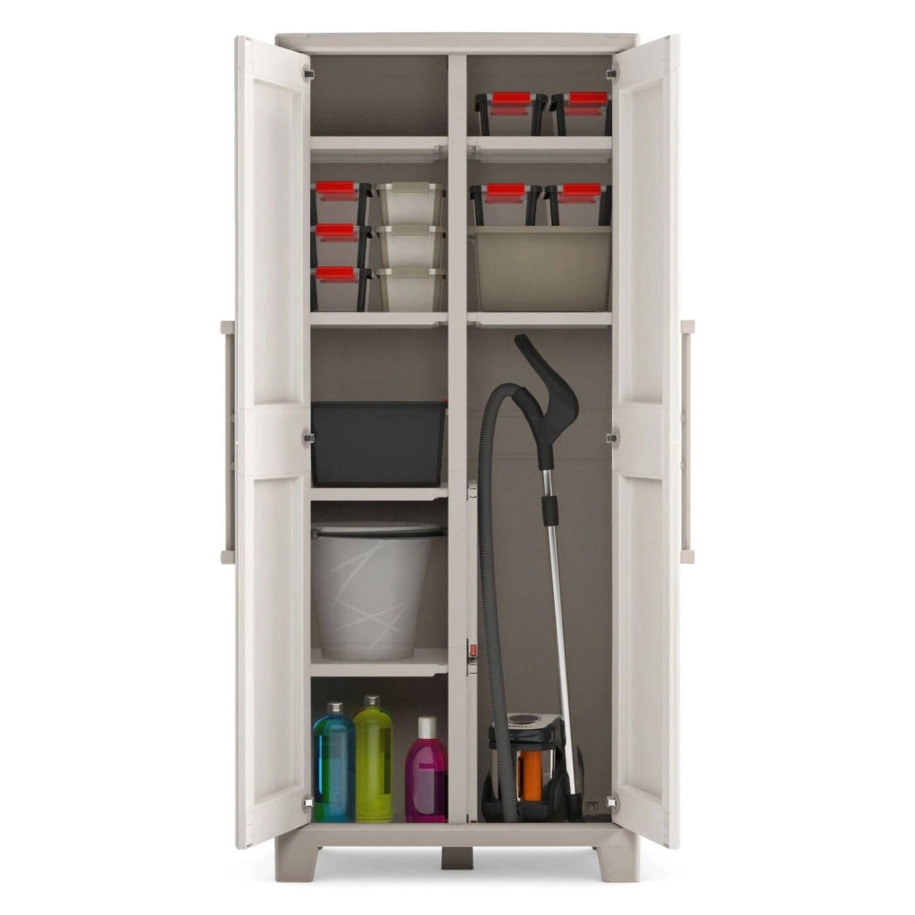Armadio da esterno Grimsby, Mobile outdoor, Mobiletto giardino multiuso, Contenitore per balcone o garage, Made in Italy, 80x44 h182 cm, Sabbia