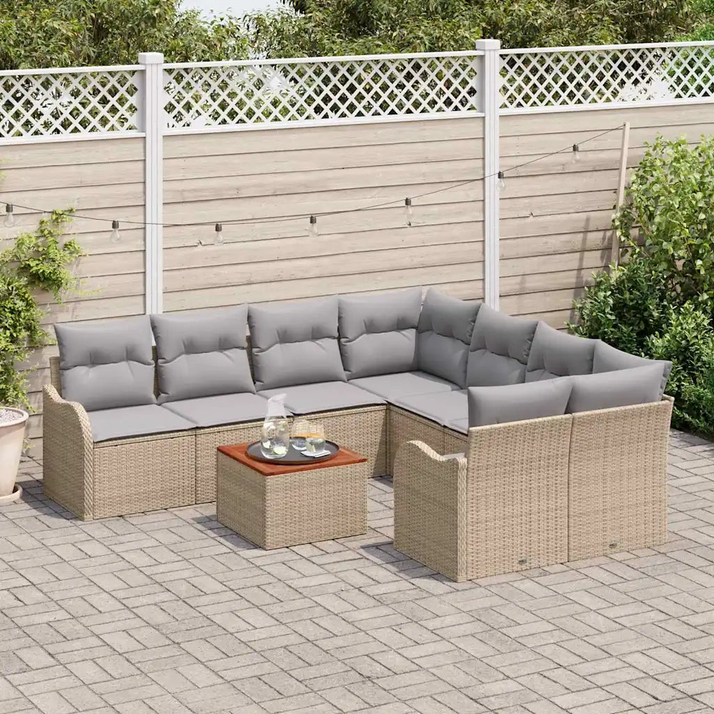Set Divano da Giardino 9 pcs Beige e Grigio Chiaro polyrattan 3356103