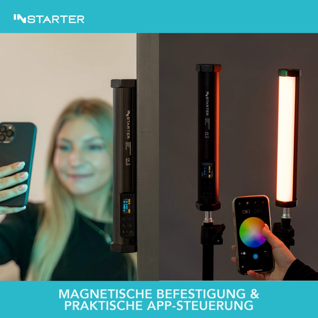 Instarter Spectar Tubo led RGB per illuminazione fotografica da 10 W, Luce studio per foto video bicolore, 3200-7500 K