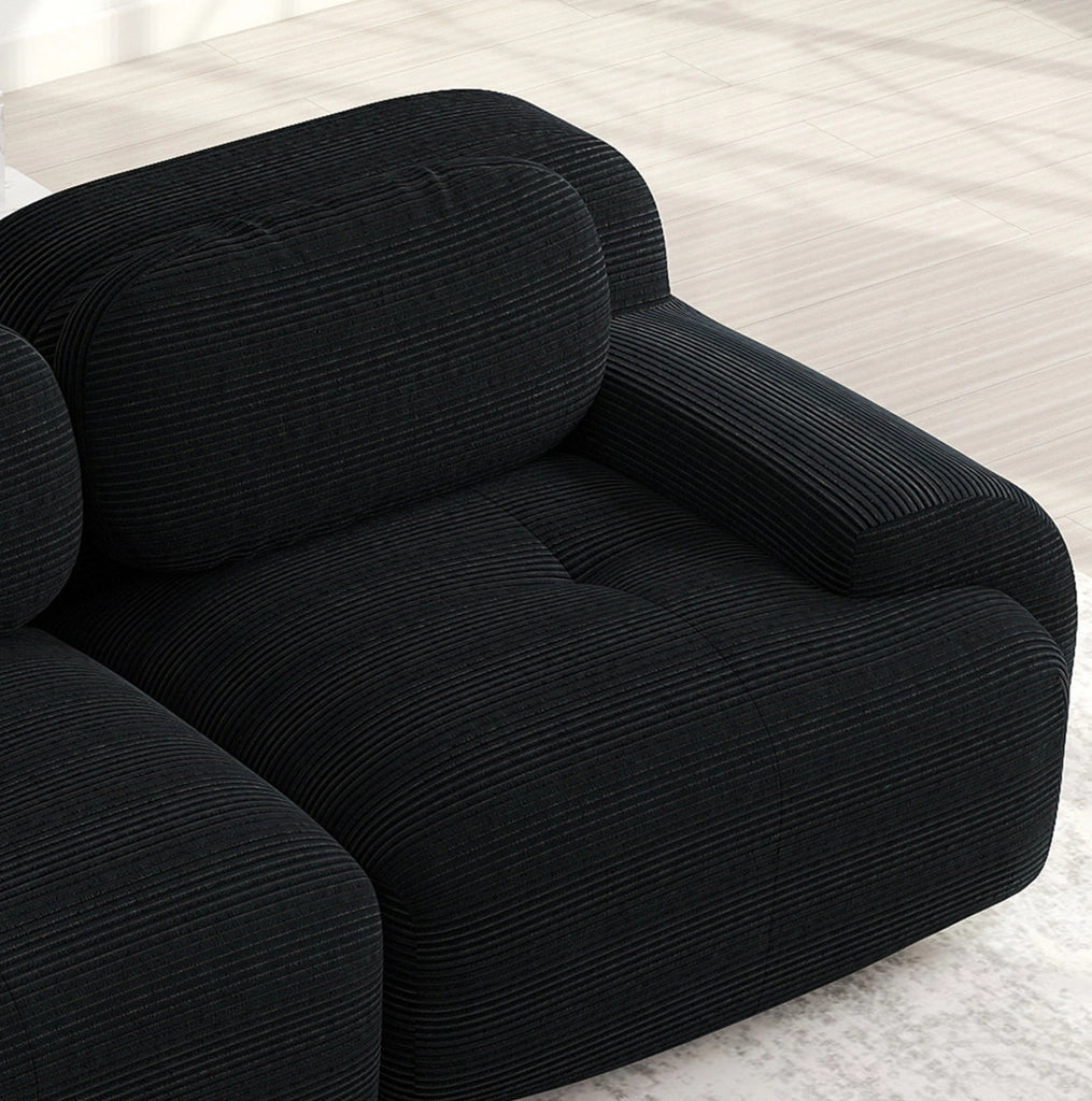 Divano angolare modulare 298x178x70 cm in velluto a coste nero; senza montaggio