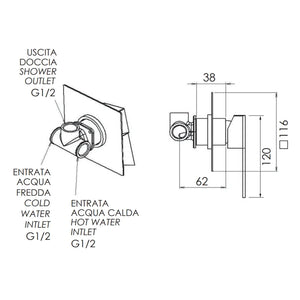 Rubinetto da incasso per vasca/doccia quadro - serie qubika