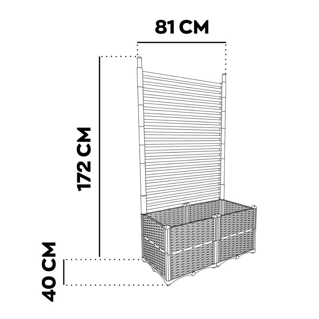 Kyoto - Fioriera Da Giardino Separe Con spalliera in Metallo 81x172x40 cm Contenitore in Resina effetto rattan marrone