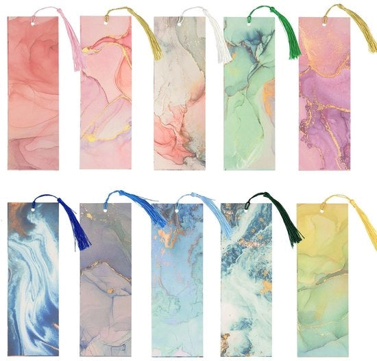 10 pezzi di cartelle personalizzabili con motivi di marmo estetici, cartelle bianche con pennelli per decorare, accessori perfetti per libri e gadget per appassionati di lettura