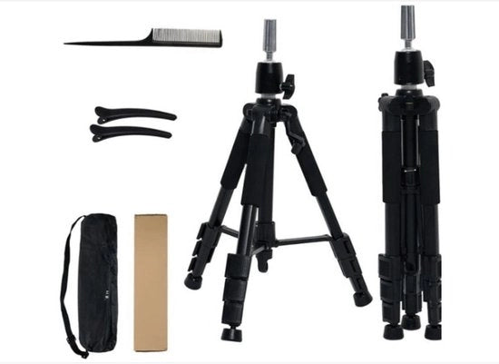Pruikstandaard Verstelbare 140 cm - Supporto per Capelli con Pedana Antiscivolo e Set di Pin T - Incluso Cappuccio per Capelli e Spazzola per Capelli