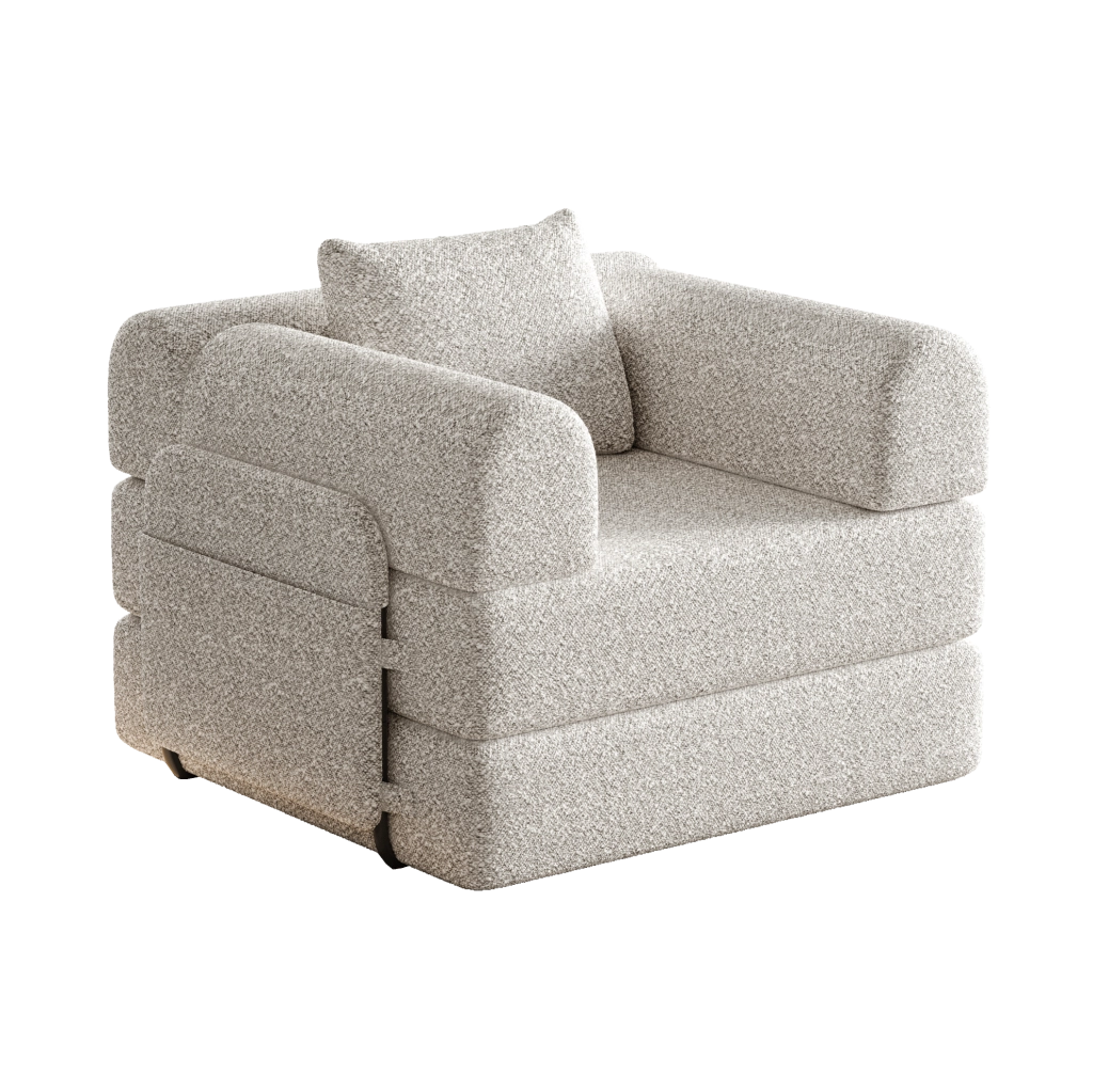 Poltrona letto 2 in 1 in ciniglia khaki con vano bracciolo