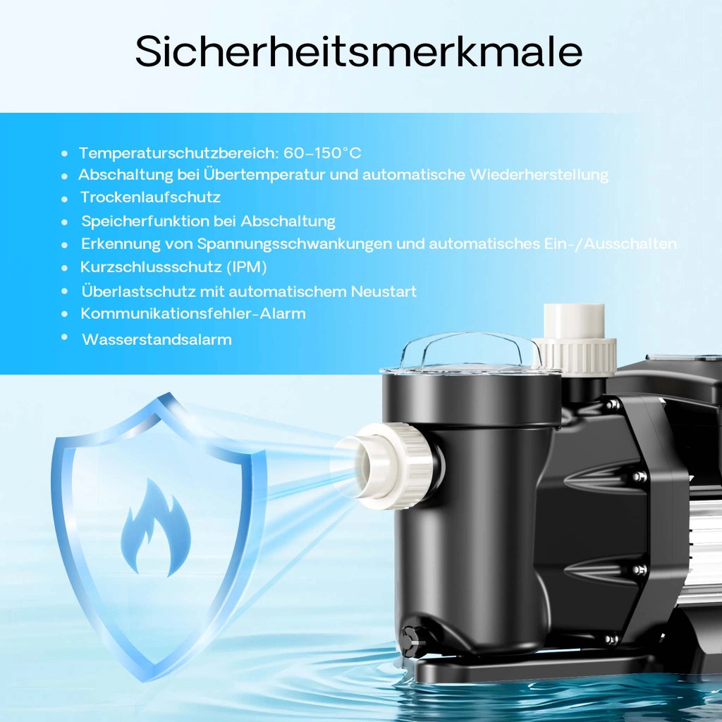 Pompa piscina per ricircolo con velocità regolabile 750W 21000l/h 17m Pompa di circolazione