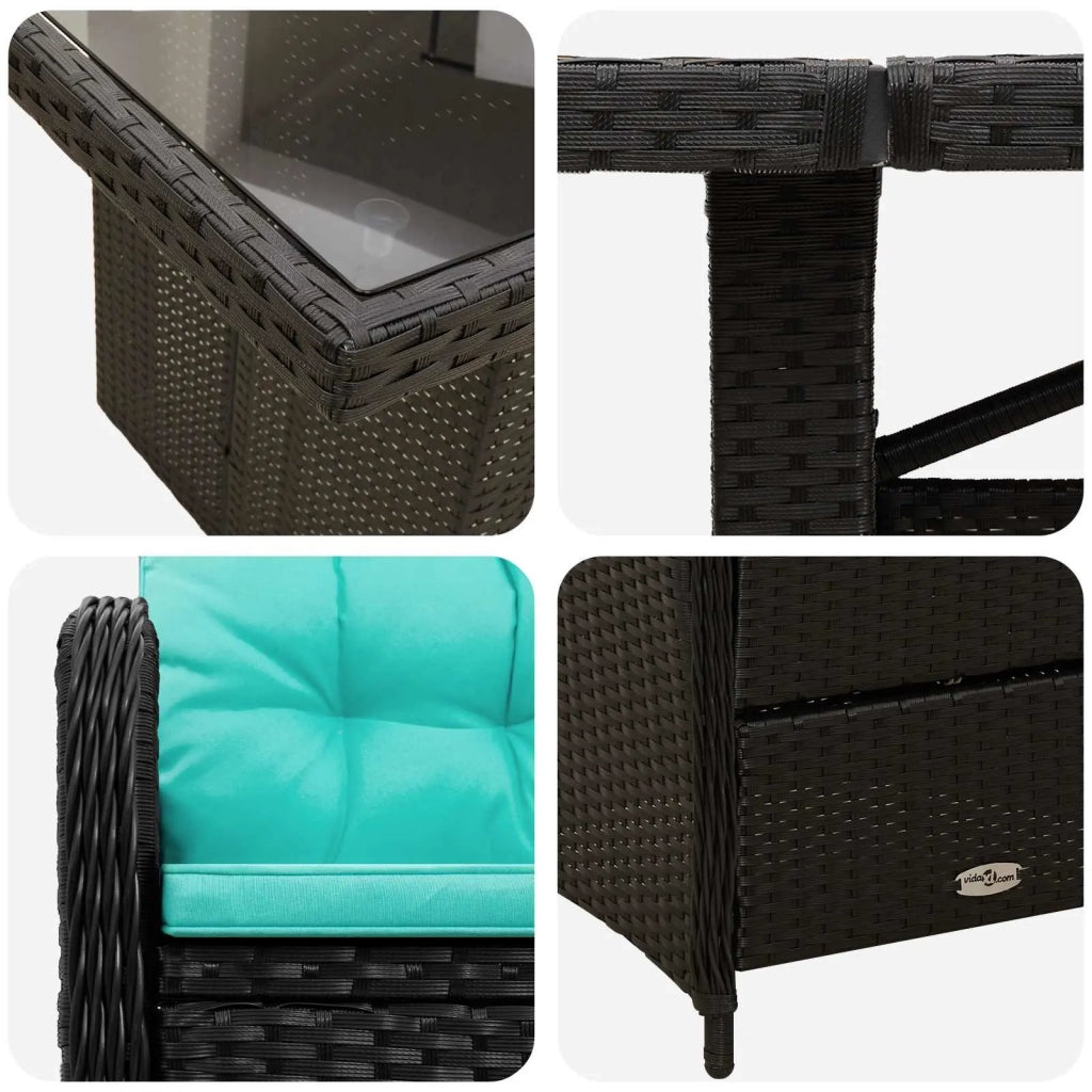 Set da pranzo per esterni 9 pz Nero e Turchese polyrattan 3422386