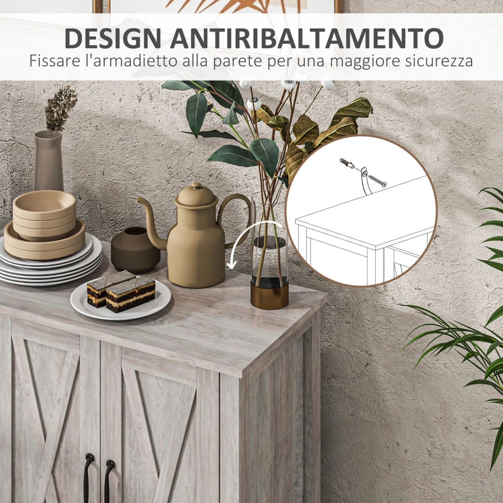 Credenza Stile Rustico Mobile Basso Multiuso 4 Ante 120x37x75 cm Grigio