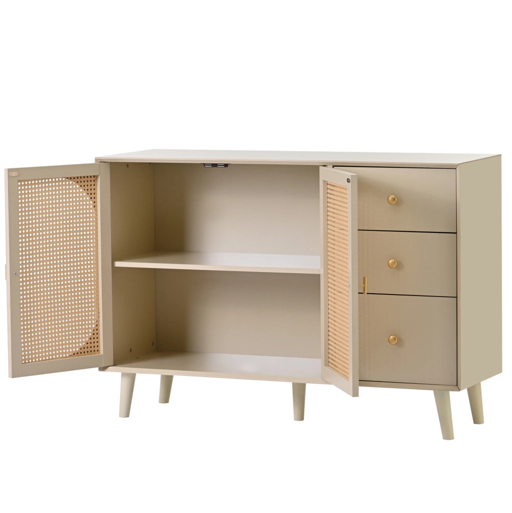 Credenza 120x40x82.5 cm con 2 ante e 3 cassetti; apertura a pressione; bianco crema