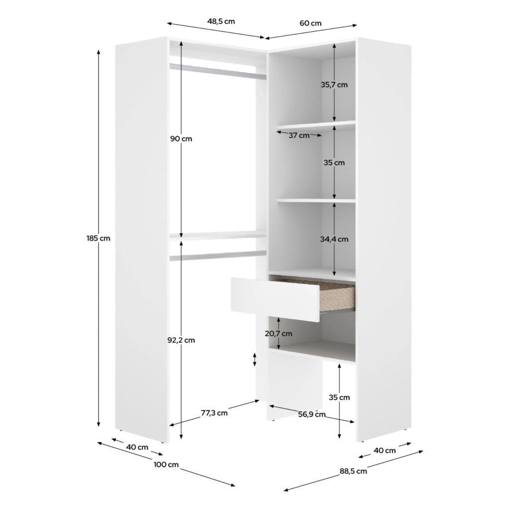 Armadio Camera da Letto Bandon, Guardaroba Grande Modulabile, 88x185h cm Bianco