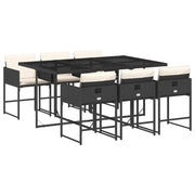 Set da Pranzo da Giardino 7 pz | Set Salotto da Giardino Nero con Cuscini in Polyrattan