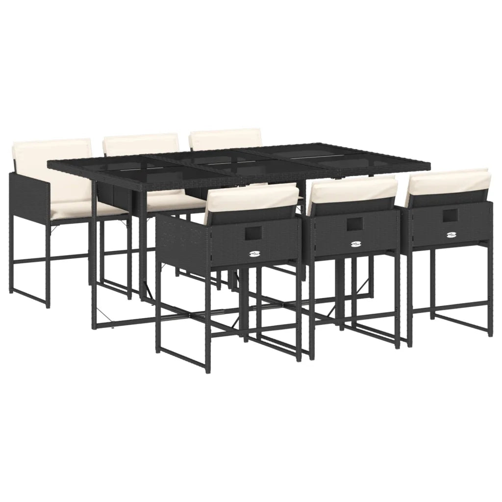 Set da Pranzo da Giardino 7 pz | Set Salotto da Giardino Nero con Cuscini in Polyrattan