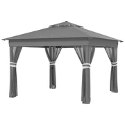 Tenda da giardino con LED alimentata a energia solare; tenda da giardino con illuminazione; 336 cm x 336 cm x 270 cm; grigio