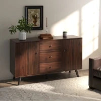 Credenza Moderna in Legno e Truciolato con 2 Armadietti e 3 Cassetti, 127x40x76 cm, Marrone e Nero