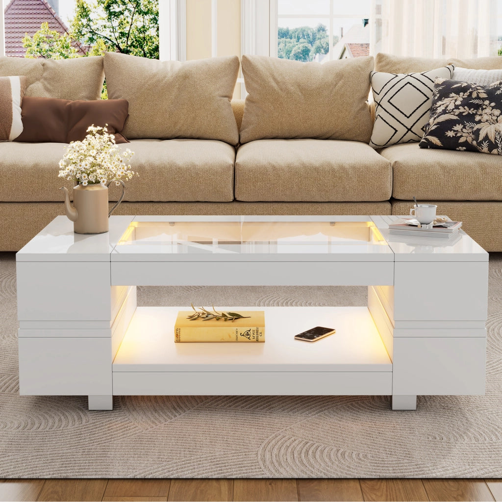 TAVOLINO DA SALOTTO LED 100 x 50 x 35 cm Bianco in pannello di legno