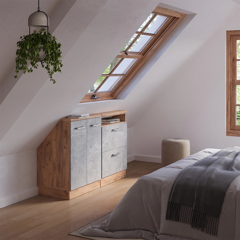 Set di mobili sottotetto Rion Calcestruzzo/Rovere dorato Set di 2 Vicco